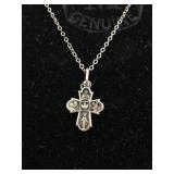 Sterling necklace with cross pendant. 17 in