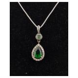 Sterling necklace with white sapphire and green