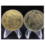 Two Morgan Dollar gold plated