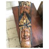 Wood hand carved decorative faces, approx 44