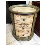 Wood oval side table w/3 drawers