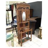 Antique wood hall tree, approx 6 ft tall