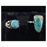 Two sterling rings with turquoise and more