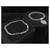 Two sterling chain bracelet, one has a heart