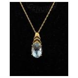 14K Gold necklace Aqua marine 17" 4.6g