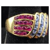 14K Gold Ruby and Aqua sz 10 ring 7.8g