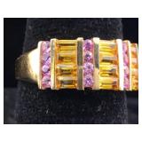 14K Gold Citrine and pink stones sz 10 Ring 5 g
