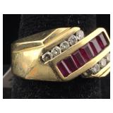 14K Gold Ruby diamonds sz11 Ring 10g