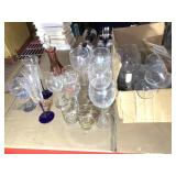 Decanter and Assorted Glasses. Local pick up only