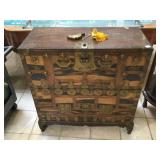 Asian cabinet w/brass accents and locks, approx 3