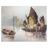 Oil on Canvas by Sarde, Junk Boats. 27x23