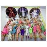 Assorted Barbies and Barbie Collectible Plates.