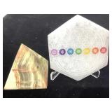 Green Onyx Pyramid and 7 Chakra Selenite Charging