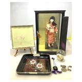 Vintage 13in Geisha Doll in Display, Handpainted