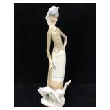Lladro Girl W/Geese. 11in. Beak and Bouquet