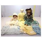 Three Antique/Vintage Dolls w/ Extra Clothes.