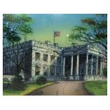 Antique Reverse Painted Convex Glass White House