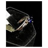 Sterling silver Ring blue and white sapphire sz7