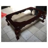 Solid wood coffee table w/glass top and claw