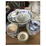 Blue and White Asian bowls, pots and more