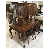 Solid wood dining table w/6 chairs, approx 65