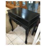 Black secretary desk with gold up hutch, approx