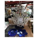 Vintage Style Small Chandelier and Blue Glass
