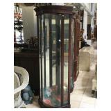 Corner lighted curved display cabinet w/mirror