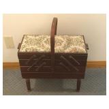 Tapestry Top Vintage Fold out Sewing Box w/