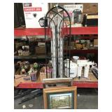 Metal wine bottle rack, framed prints and more