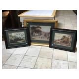3 Hunting scene prints, approx 32x27 inches