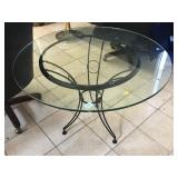 Metal patio table w/glass top, approx 36 inches