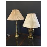 Pair of brass table top lamps w/shade, approx 31