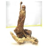 Two Wood Sculptures. Buddha and Lizard. 19in H