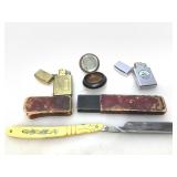 Two Zippo Lighters, German Straight Razor and