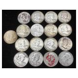 17-Silver Franklin half dollars 90% silver