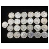 25- Silver Kennedy Half dollars 40% Silver