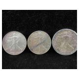 3-Silver Eagles 1 oz 999 Silver 2000-2005