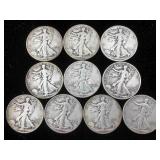 10-Silver Walking liberty half dollars 90% silver