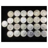 25- Silver Kennedy Half dollars 40% Silver