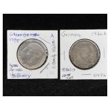 2-German 5 Mark Silver Nazi Coins