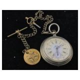 Key wind pocket watch w/ chain working