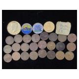 Bag of novelty coins and old pennies