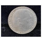 1934 2 Mark German Nazi Silver Coin