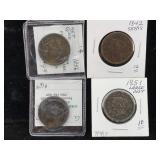 4-large cents 1842,51,56,50
