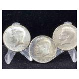3-1964 Silver kennedy half dollars
