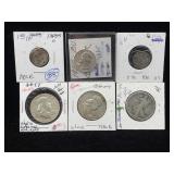Silver 3 halves , 1 quarter , 2 dimes US coins