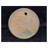 1852 US large cent with hole