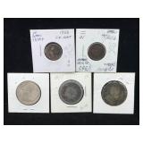 5-Foreign coins + Flying 1858 cent penny
