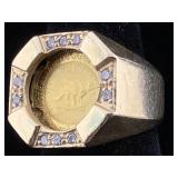 14K Gold ring 1/20oz aussi gold coin 10 diamonds